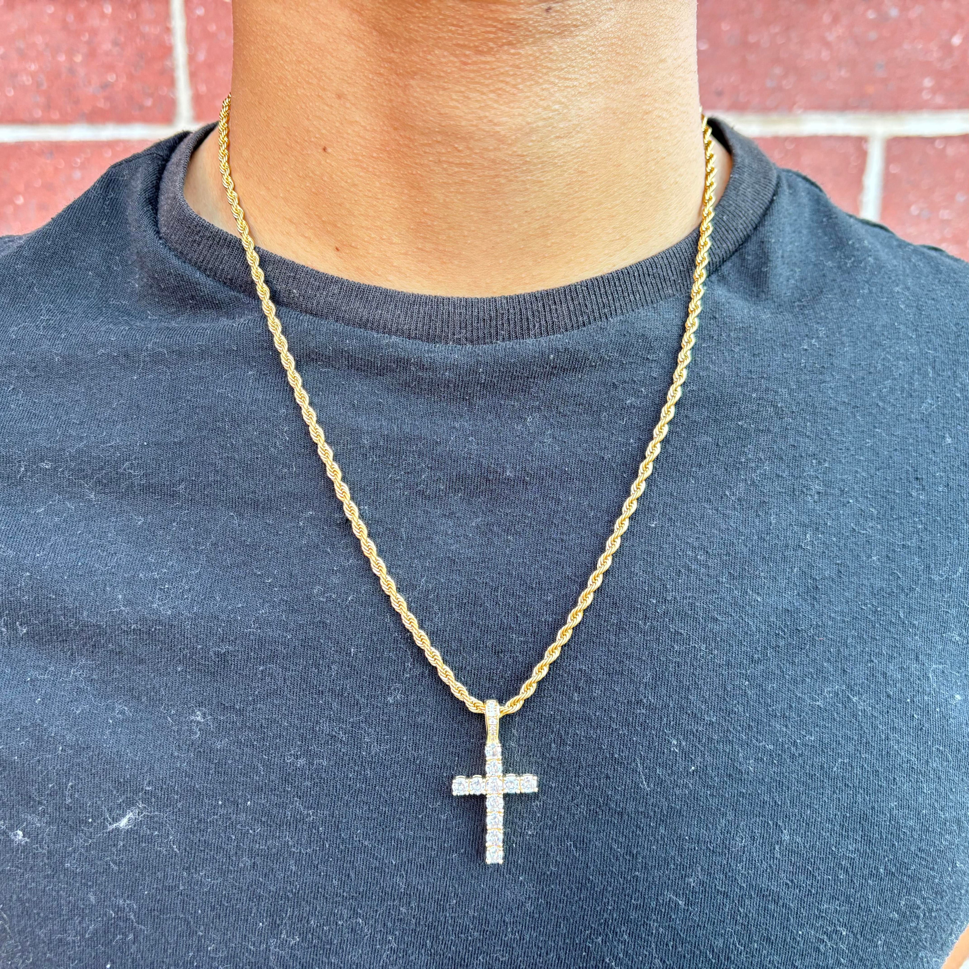 Iced Cross (Gold) 3mm Rope