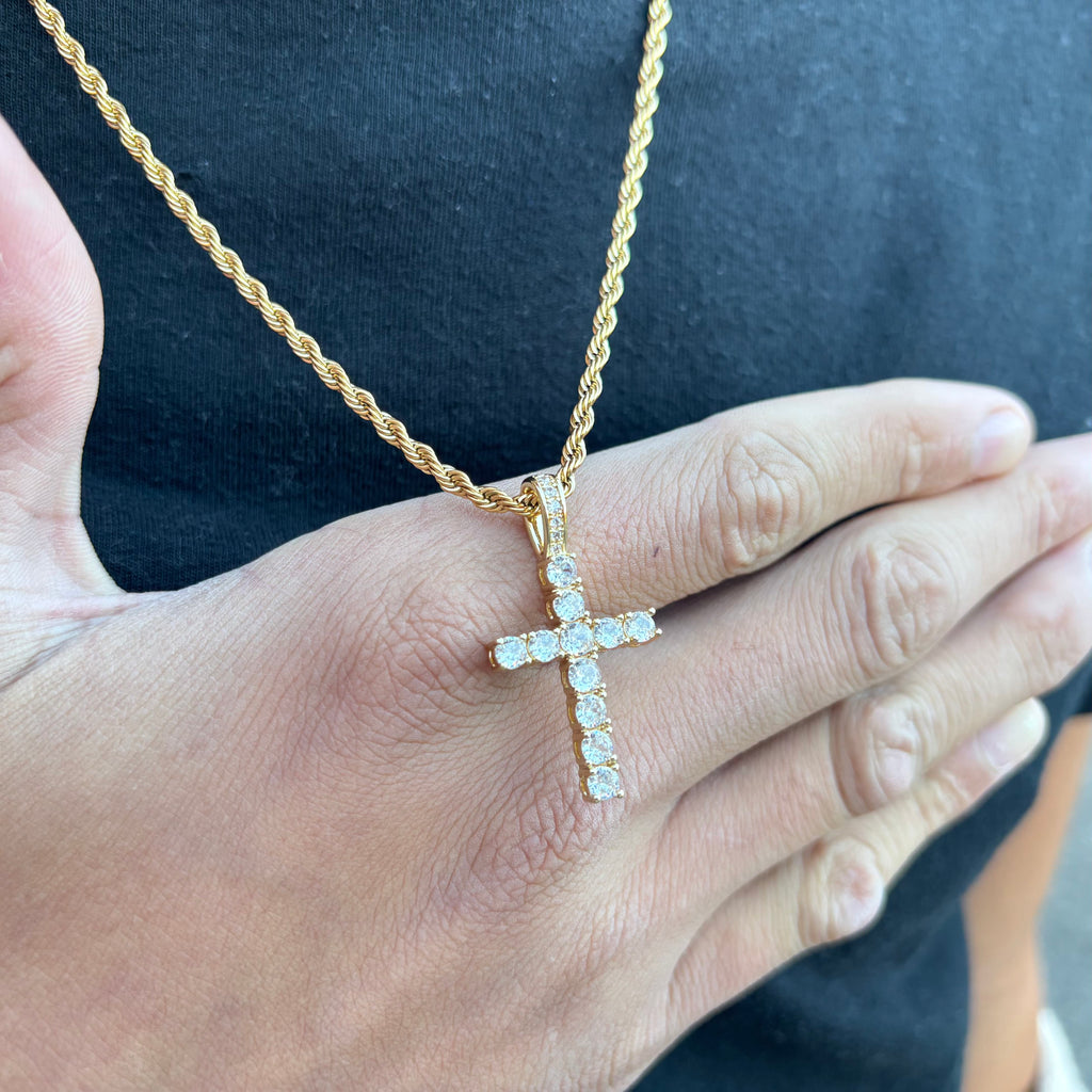 Iced Cross (Gold) 3mm Rope