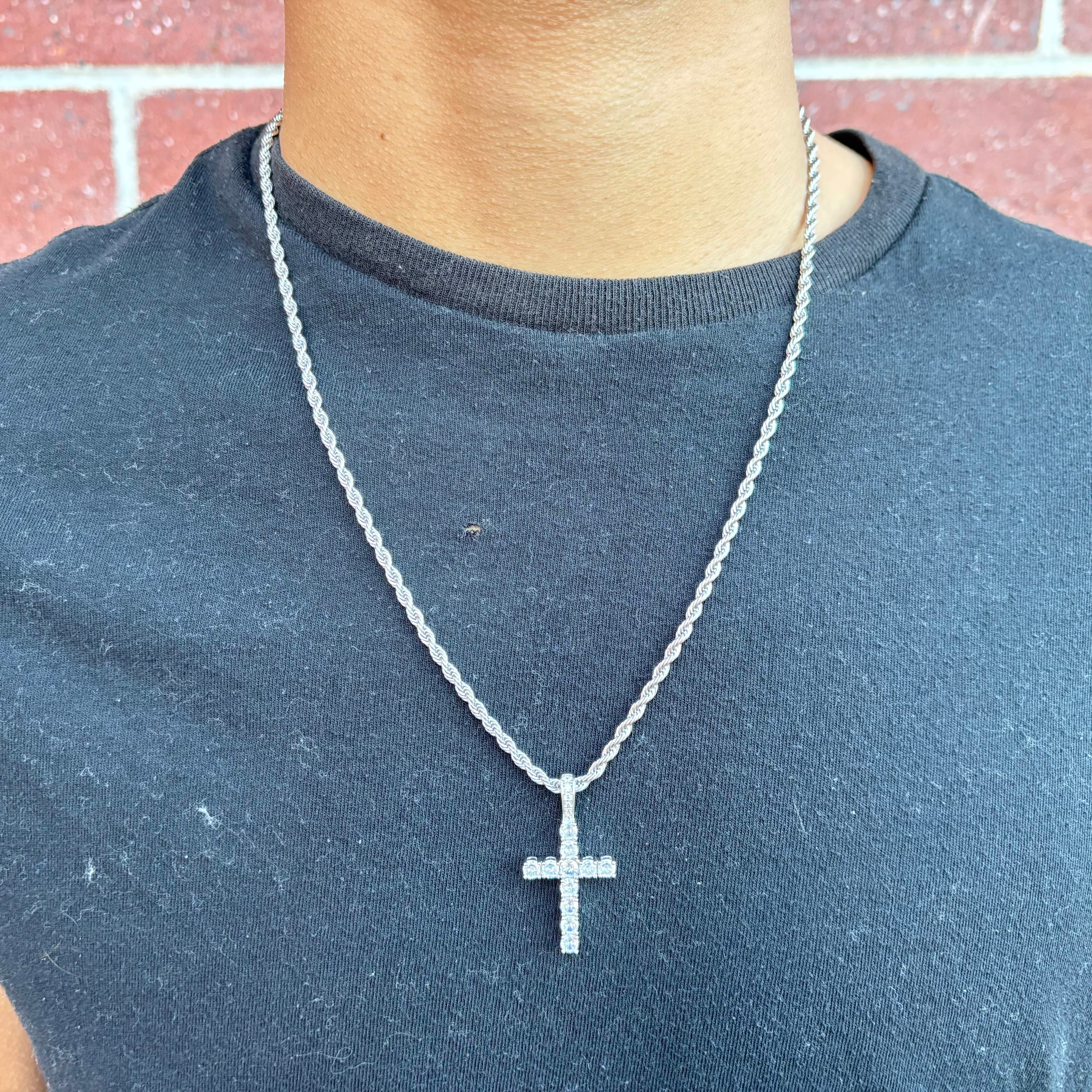 Iced Cross (Silver) 3mm Rope
