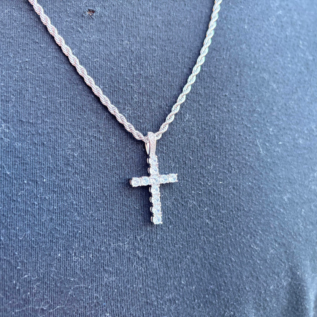 Iced Cross (Silver) 3mm Rope