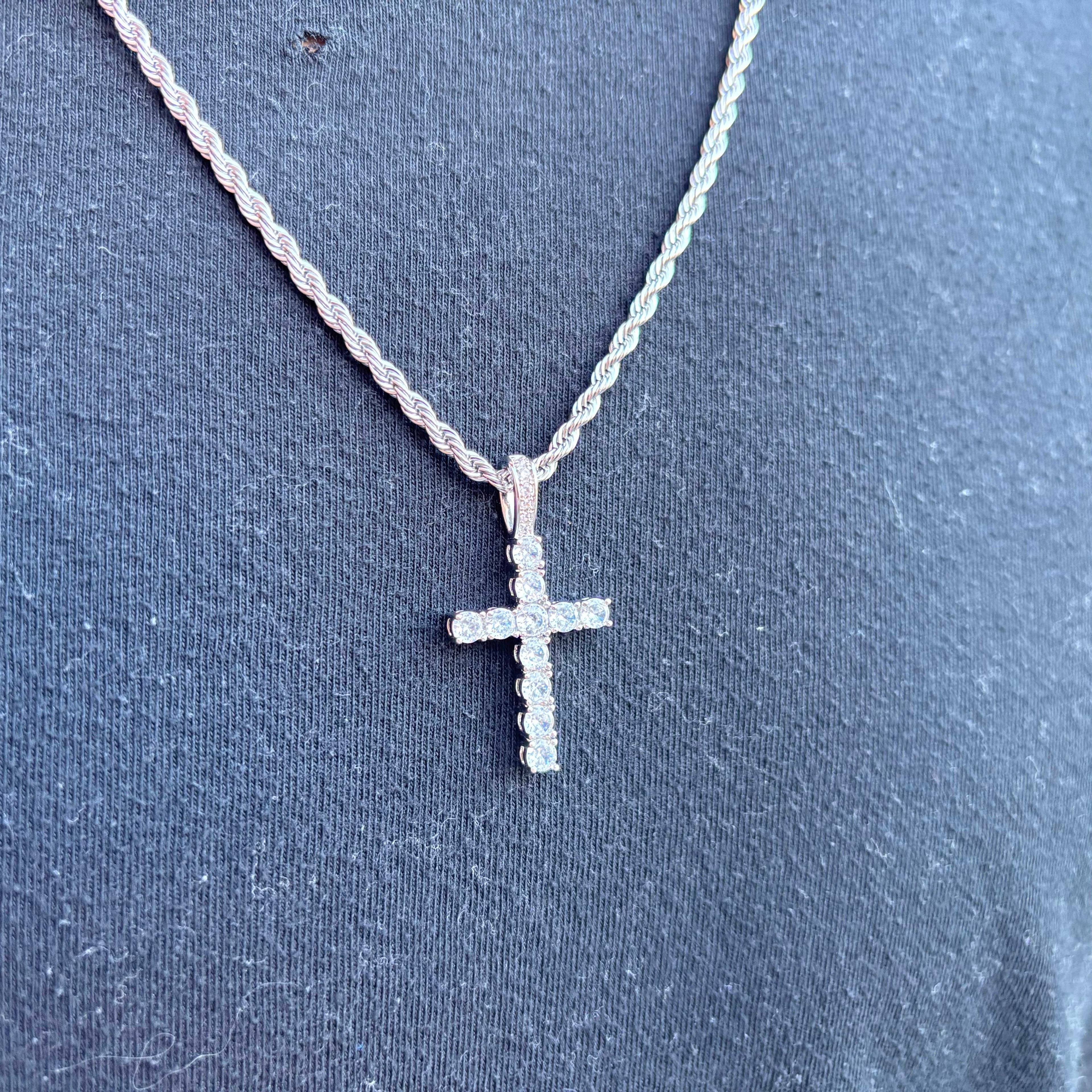 Iced Cross (Silver) 3mm Rope