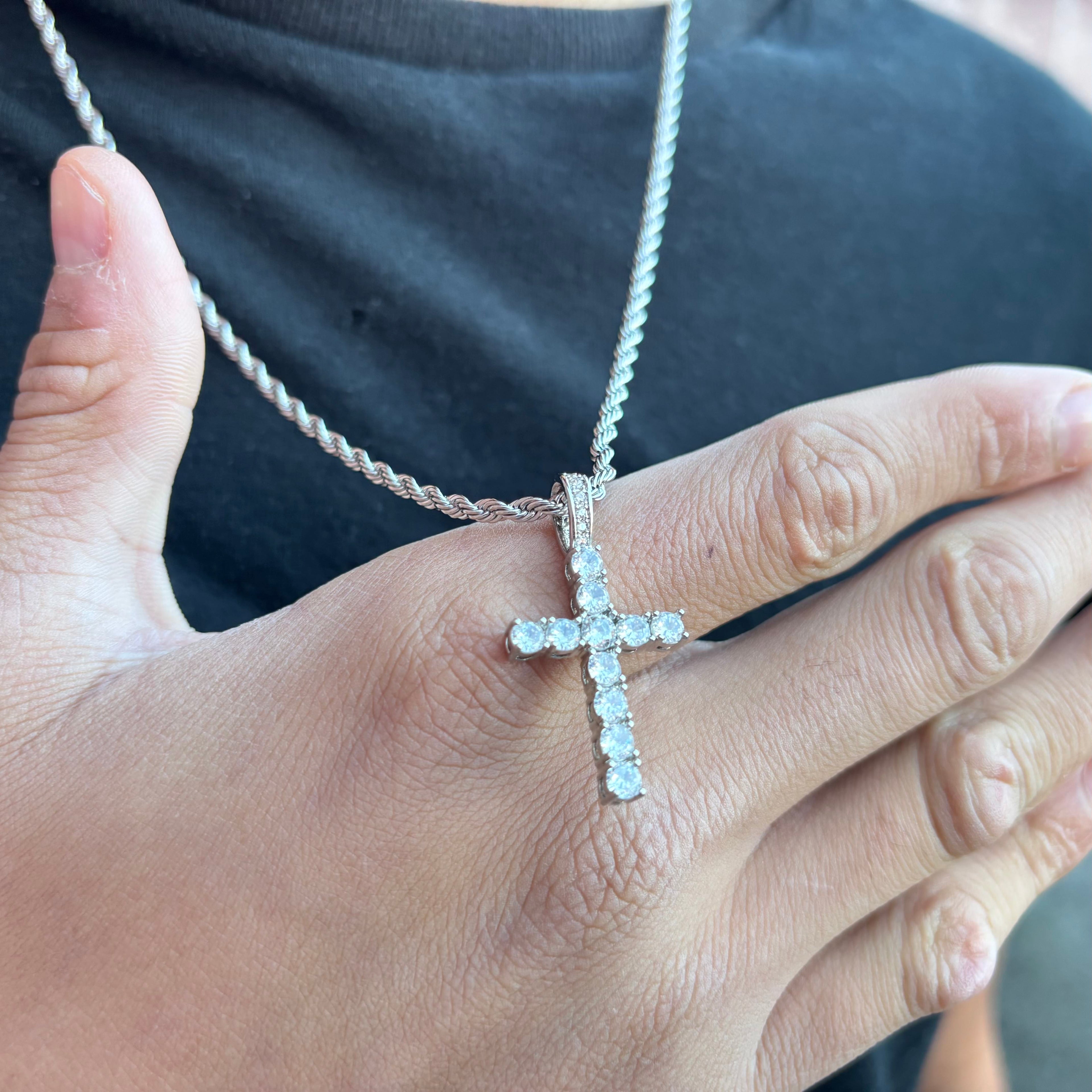 Iced Cross (Silver) 3mm Rope