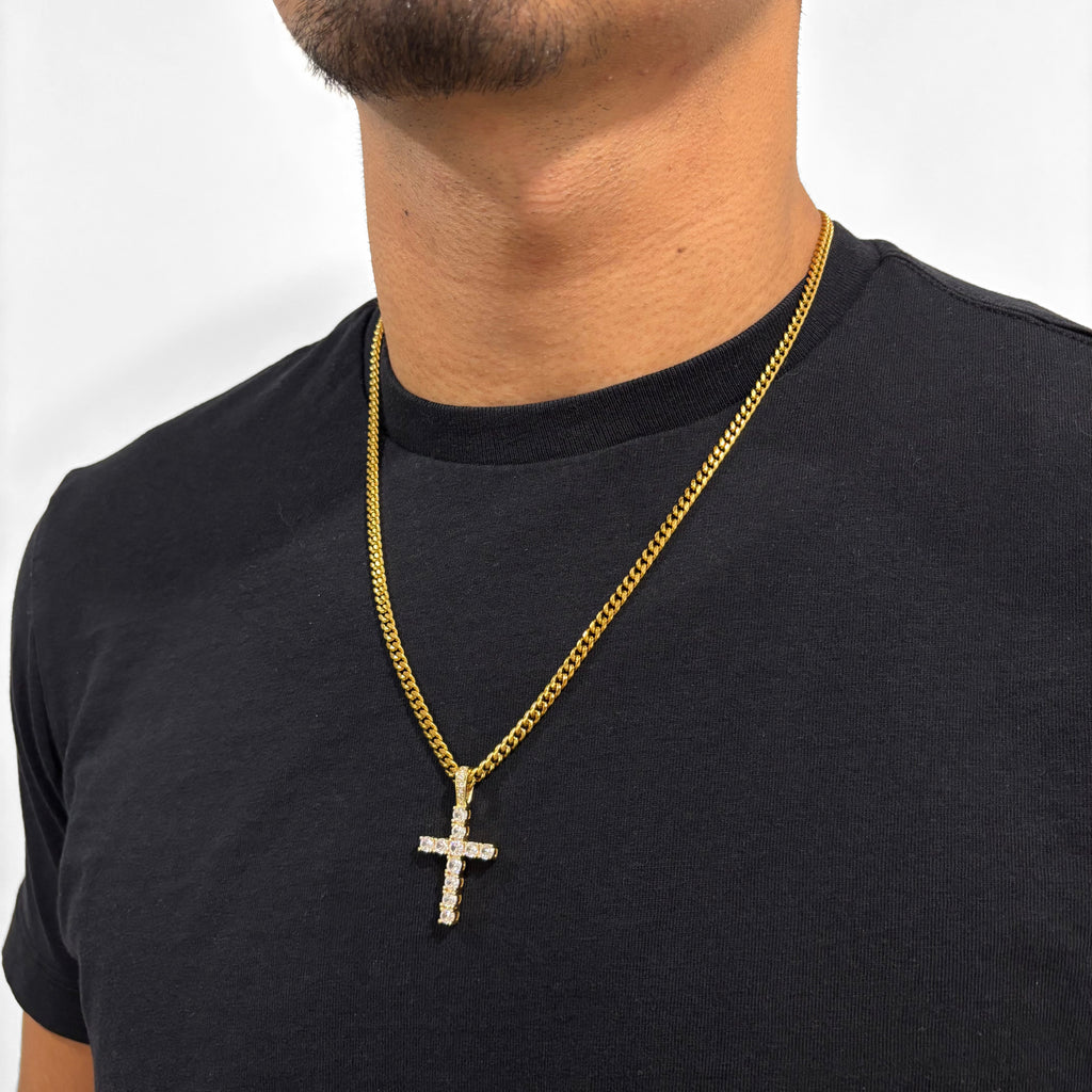 Iced Cross (Gold) 4mm Cuban