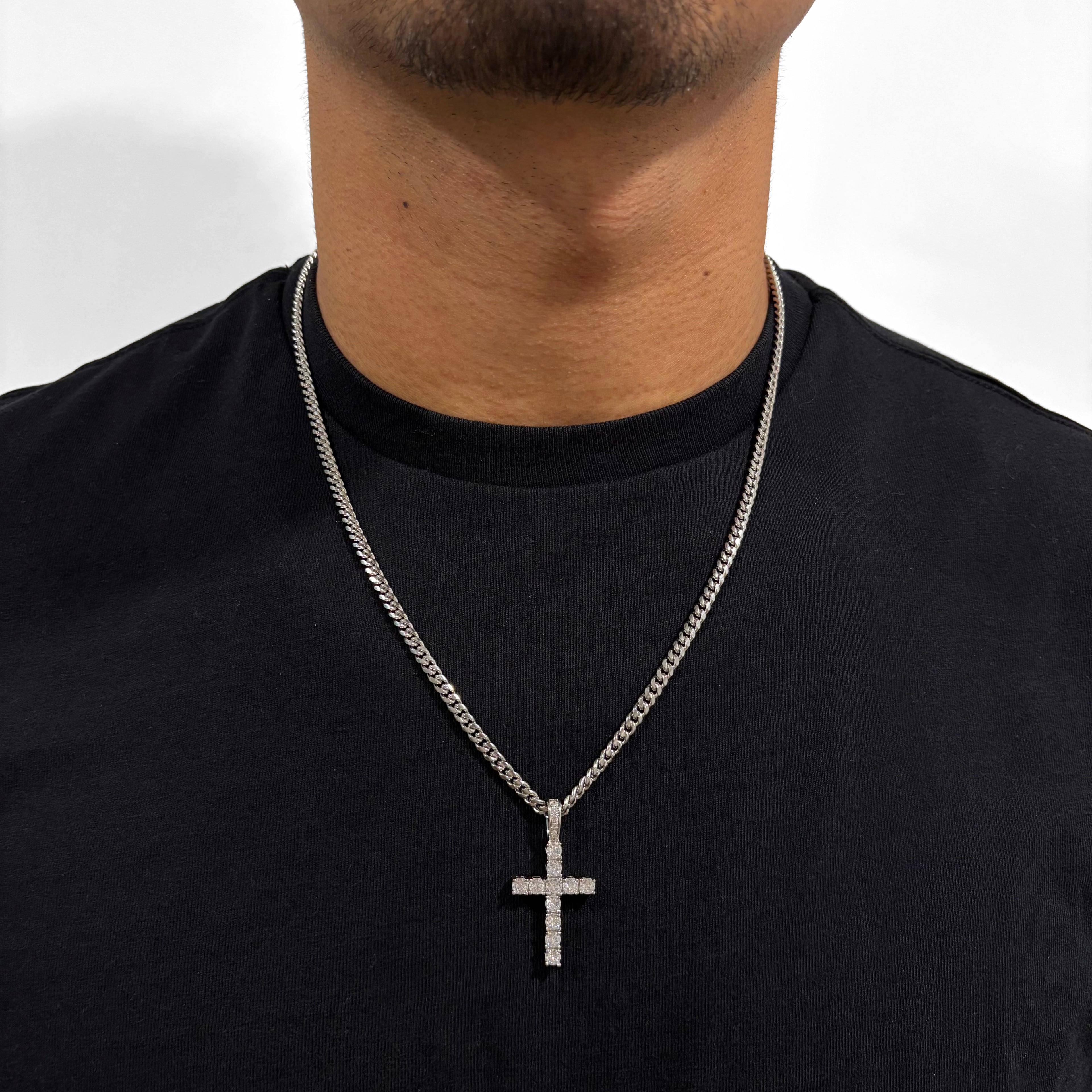 Iced Cross (Silver) 4mm Cuban