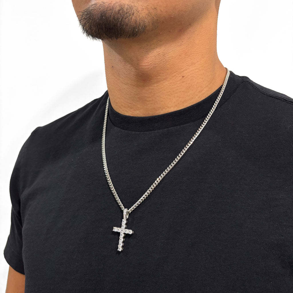 Iced Cross (Silver) 4mm Cuban