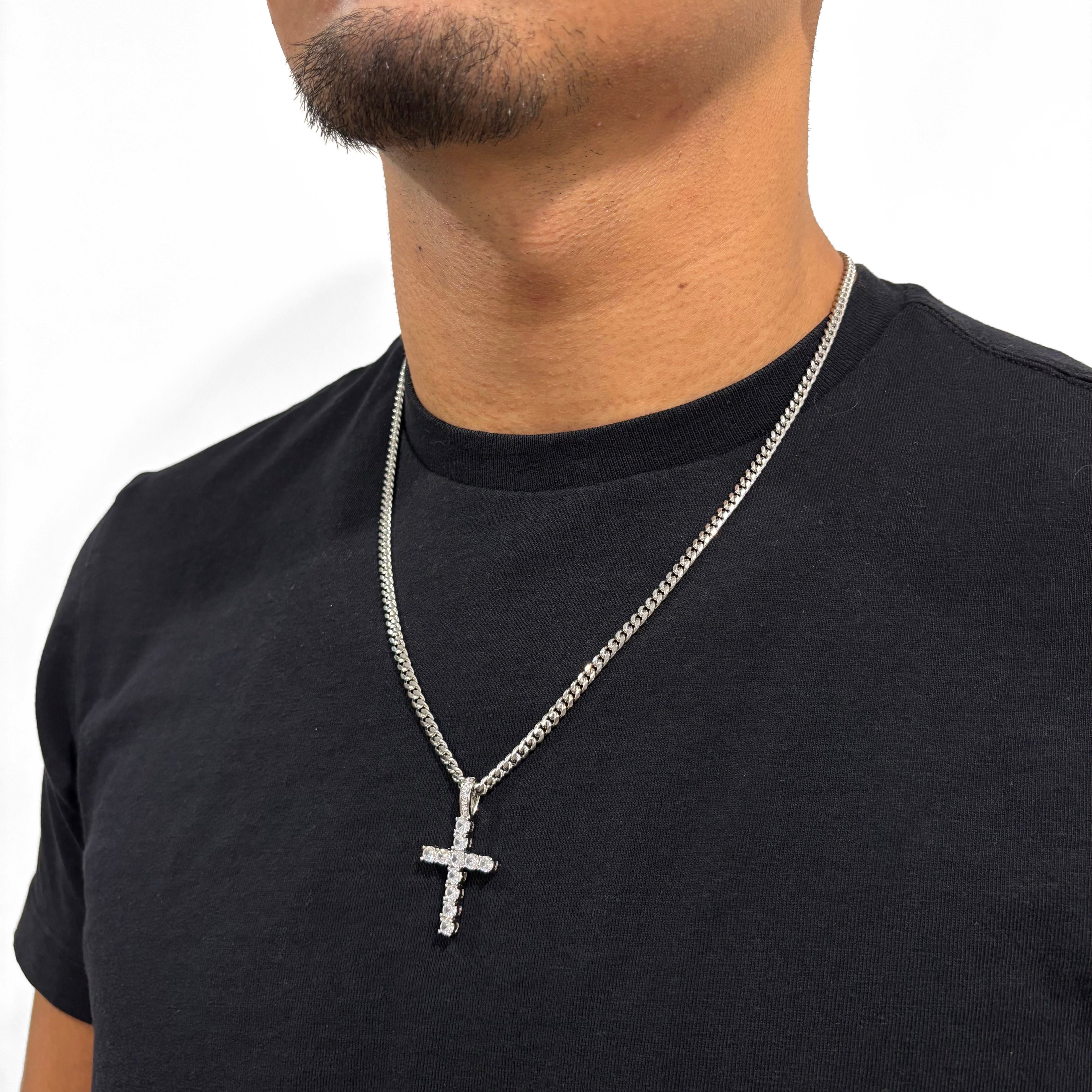 Iced Cross (Silver) 4mm Cuban