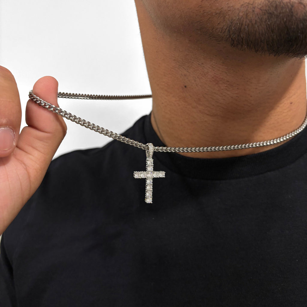 Iced Cross (Silver) 4mm Cuban