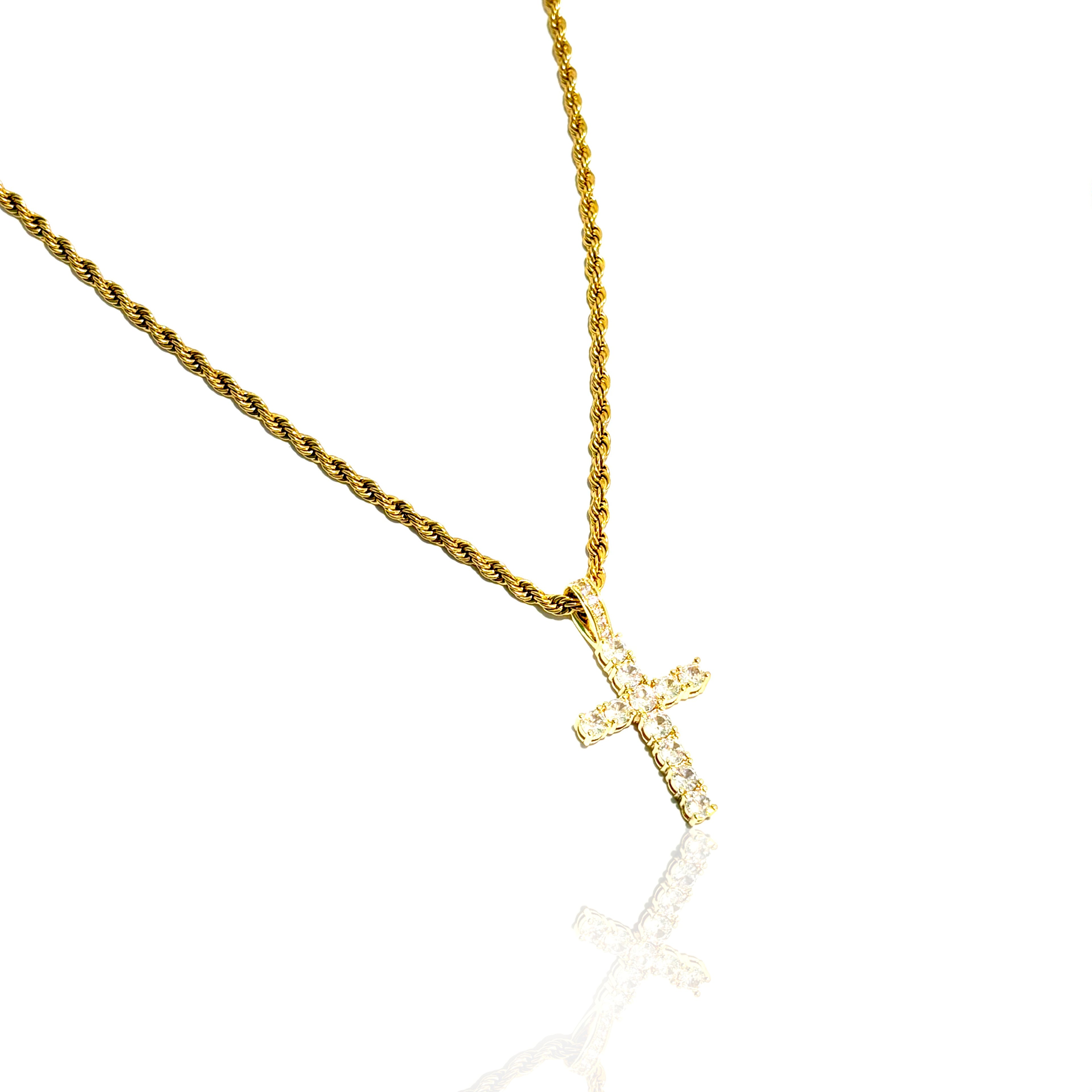 Iced Cross (Gold) 3mm Rope