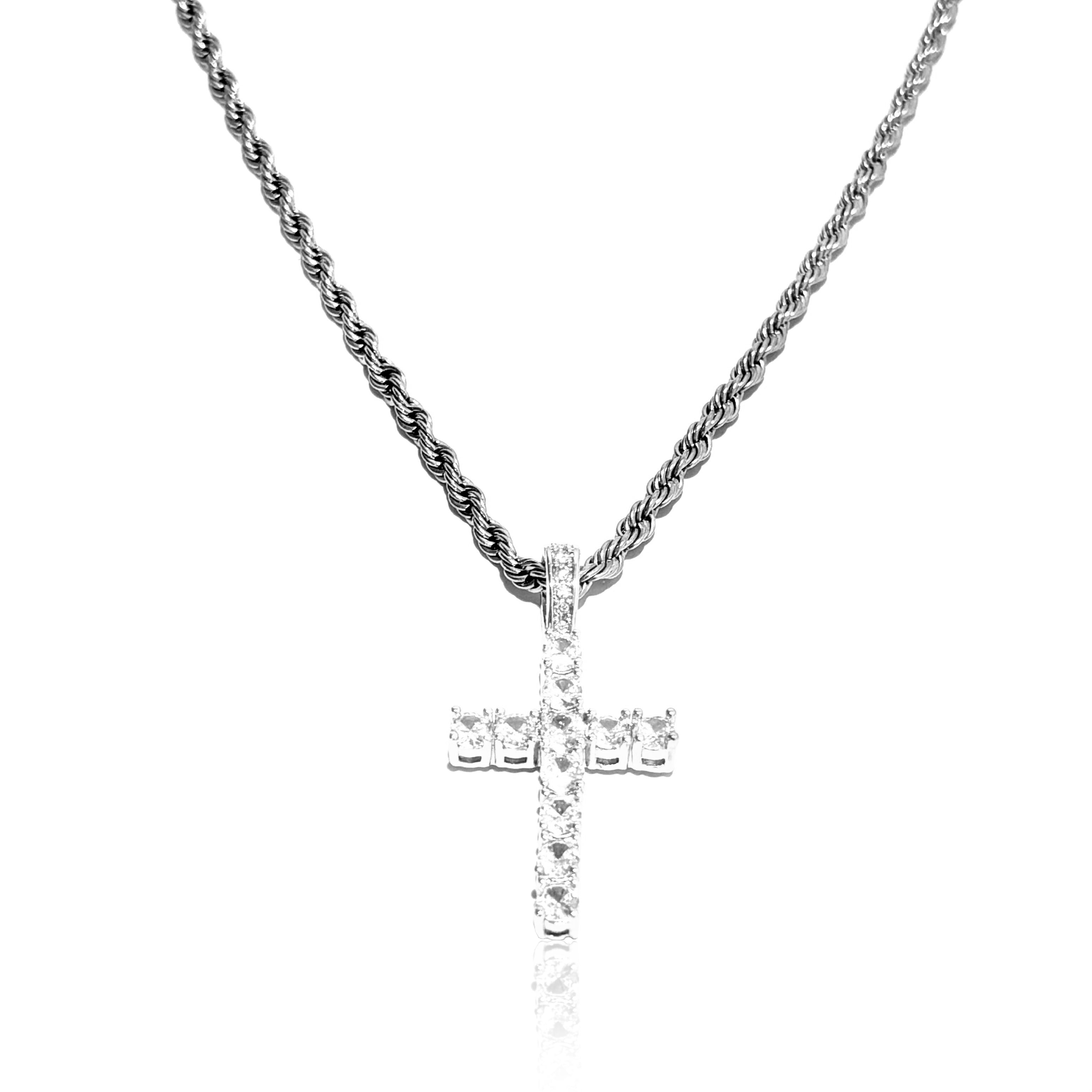 Iced Cross (Silver) 3mm Rope