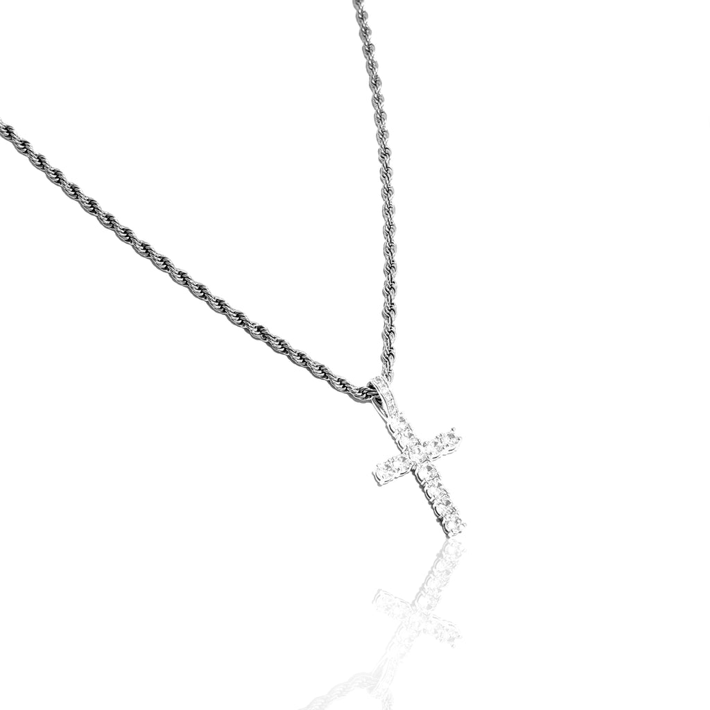 Iced Cross (Silver) 3mm Rope