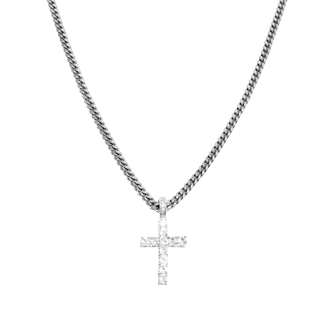 Iced Cross (Silver) 4mm Cuban